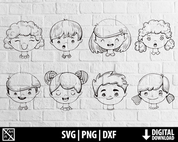 Kids Faces Svg Png Dxf Doodle Boys Girls Head Clipart Etsy Kids Faces Svg Png Dxf Doodle Boys Girls Head Clipart Etsy
