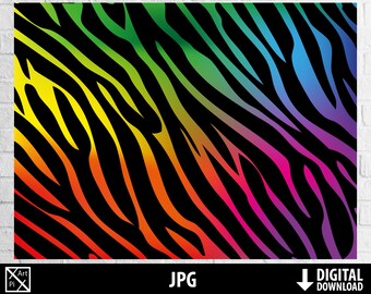 Rainbow zebra paper jpg, zebra background, abstract colorful background, home decor print, tropical multicolor print, digital download