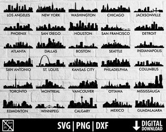 USA city skylines svg dxf png, clipart, printable cut file america canada mexico cameo silhouette cricut, sublimation, digital download