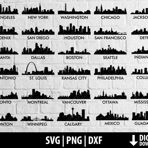 USA city skylines svg dxf png, clipart, printable cut file america canada mexico cameo silhouette cricut, sublimation, digital download