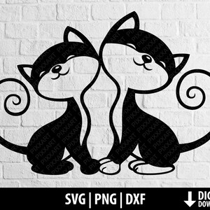 Cats svg dxf png, cute kitten couple clipart, cats in love, feline cartoon, printable cut file cricut, cameo silhouette, digital download