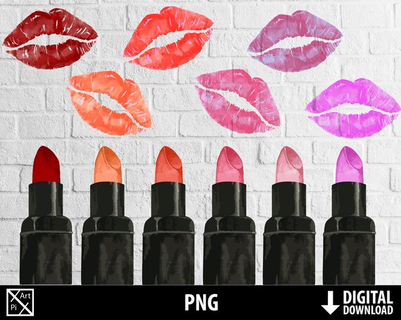 Lipstick Kiss Png, Watercolor Make Up Png, Red Pink Lips Clipart.