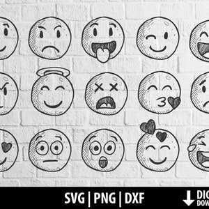 Emoji svg png dxf, emoji clipart; hand drawn sketch, text message social media printable cut file cricut silhouette digital download