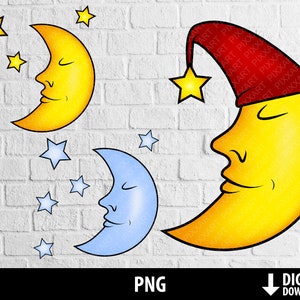 Moon png, sleeping cute moon clipart, moon hat, nursery, printable baby bedroom wall art, sublimation, digital download