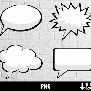 Stripboek praten bubble png, anime spraakballon png clipart, gedachte bubble, afdrukbare stripboek stencil, warmte-overdracht, digitale download
