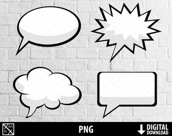 Comic book talk bubble png, anime speech balloon png clipart, thought bubble, printable comic book stencil, heat transfer, digital download