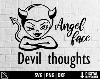Angel devil svg dxf png, beautiful girl naughty thoughts clipart, sexy devil, printable cut file cricut, cameo silhouette, digital download