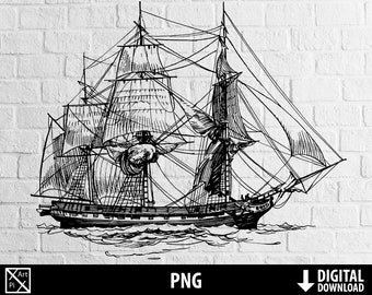 Sailing ship png, pirate boat png clipart, fregat clipart, hand drawn printable ship, sublimation, digital download
