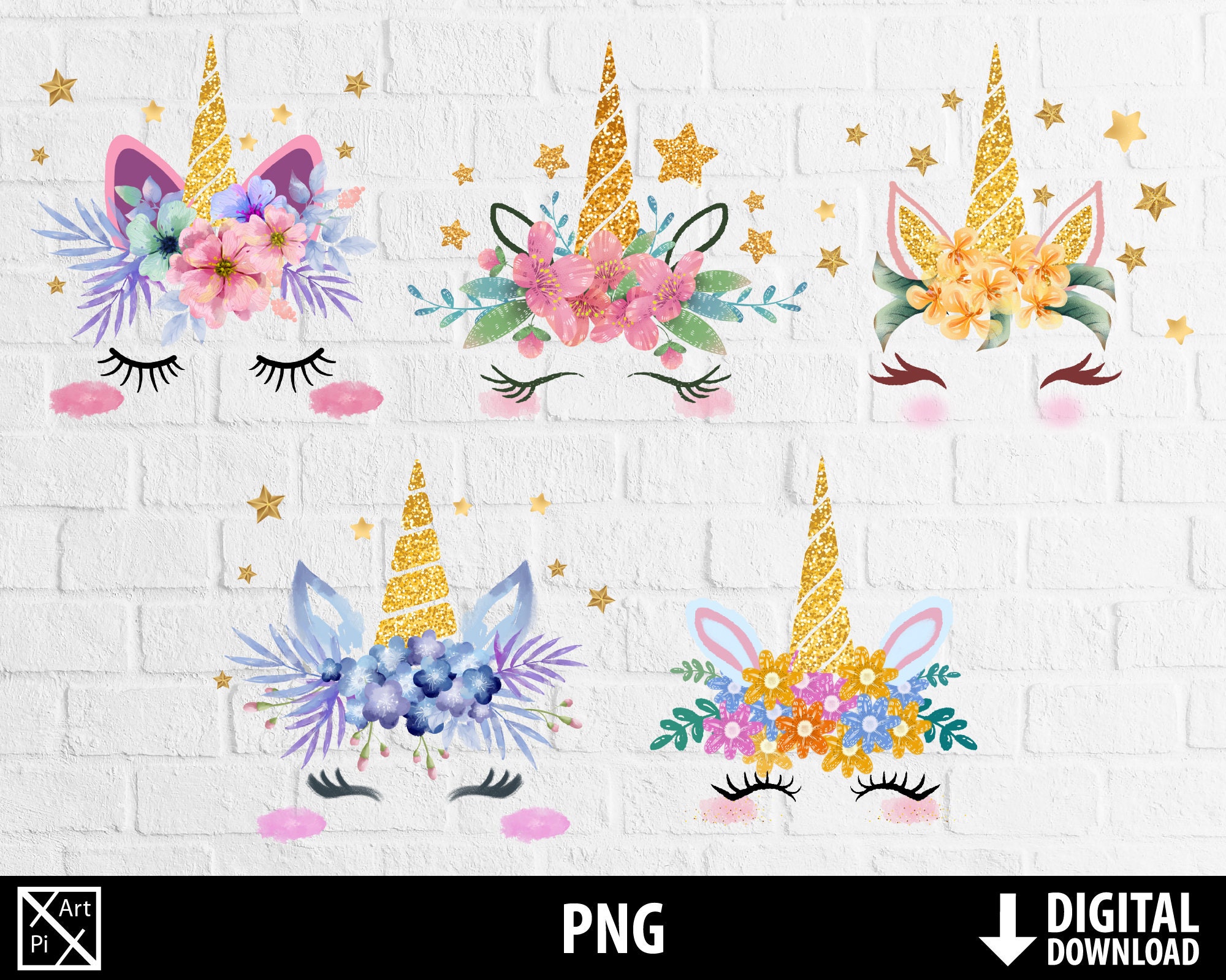Unicorn Clipart Gold Unicorn Png Glitter Girl Birthday | Etsy