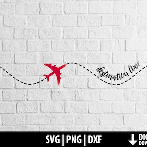Avião amor svg png dxf, destino amor clipart, viagem, convite de casamento, noivado, arquivo de corte para impressão, silhueta, download digital