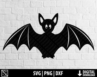 Bat svg dxf png, bat silhouette clipart, printable funny cute bat cut files cricut, halloween illustration, digital download