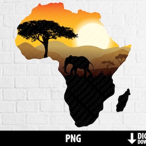 Africa png, safari wildlife clipart, animali elefante, mappa africana png, africa stampabile, sublimazione, trasferimento di calore, download digitale