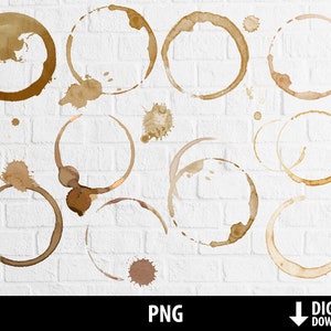 Manchas de café clipart, extracto de café png, anillos de café imprimibles, uso comercial, scrapbooking, sublimación, descarga digital