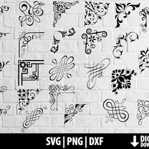 La calligrafia d'angolo vorticosa svg dxf png, l'invito al matrimonio fiorisce clipart, il cricut del file tagliato stampabile, il download digitale del pacchetto silhouette