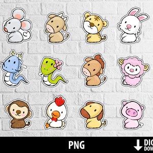 Zodiac chino png, imágenes prediseñadas del horóscopo, pegatina china de año nuevo, sublimación imprimible, descarga digital