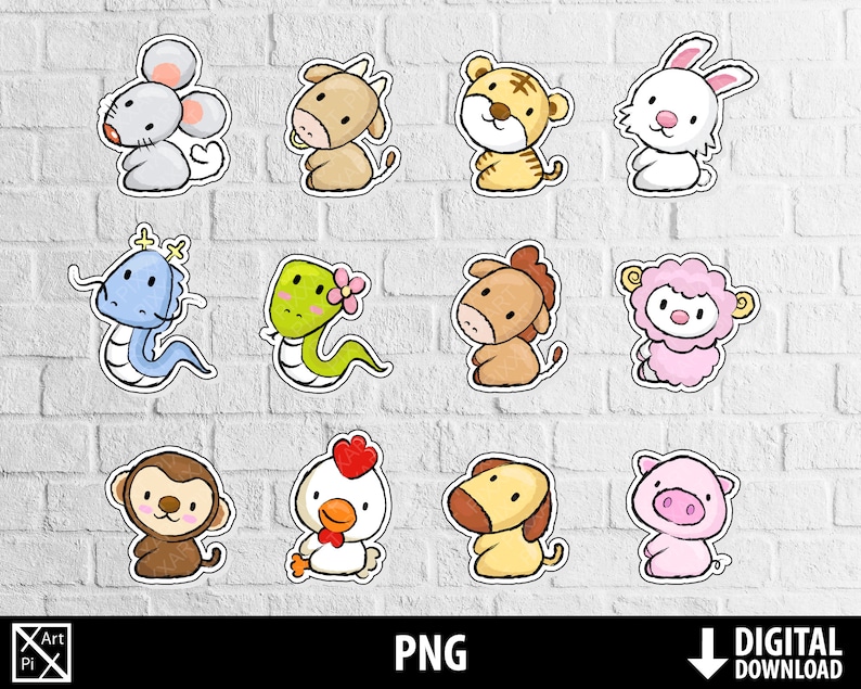 Chinese zodiac png, horoscope clipart, chinese new year sticker, printable sublimation, digital download image 1