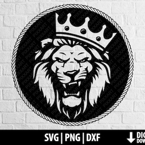 Lion svg, Lion avec couronne png, roi lion dxf, lion rugissant silhouette clipart coupe fichier cricut, camée, rugissement de lion imprimable, téléchargement numérique