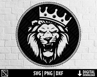 Lion svg, Lion with crown png, lion king dxf, lion roaring silhouette clipart cut file cricut, cameo, printable lion roar, digital download