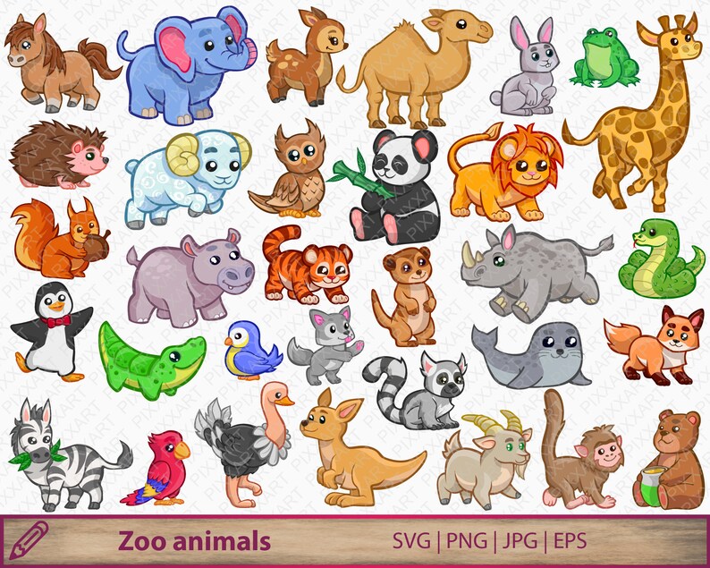 Download Animals svg png zoo animals clipart baby nursery decor | Etsy