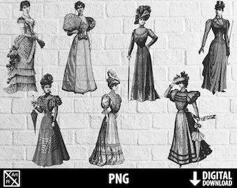 Vintage people png, retro clothing png, victorian women fashion clipart, digital scrapbooking, printable people sublimation digital download