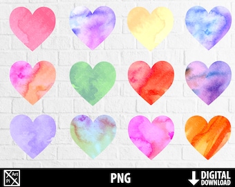 Clipart cuori acquerello, cuori acquerello png, cuori stampabili a cuore dipinto a mano, amore png, San Valentino, download digitale
