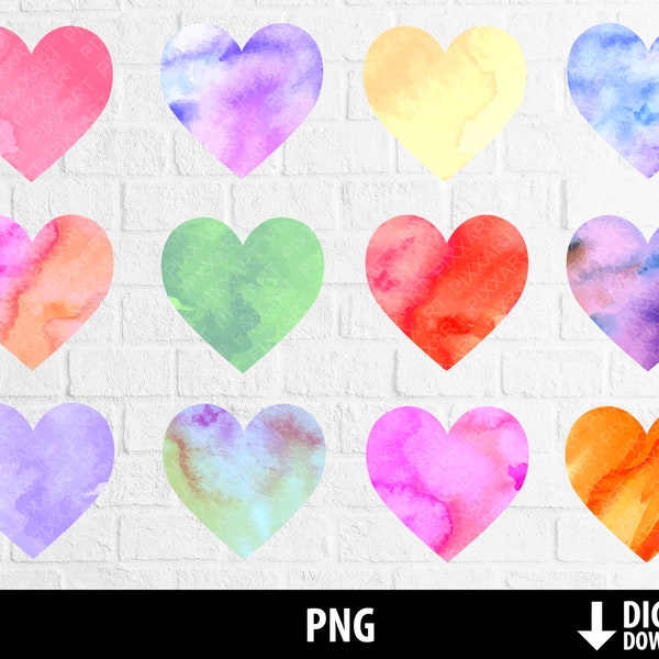 Watercolor hearts clipart, watercolor hearts png, hand painted heart printable hearts, love png,  valentine's day, digital download