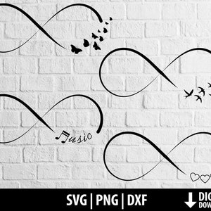 Infinity svg dxf png, love music butterfly swallow clipart, cut file cricut imprimable, silhouette de cameo, sublimation, téléchargement numérique