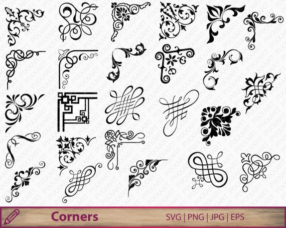 Download Free Corner Calligraphy Swirls Svg Png Wedding Invitation Flourish Etsy SVG Cut Files