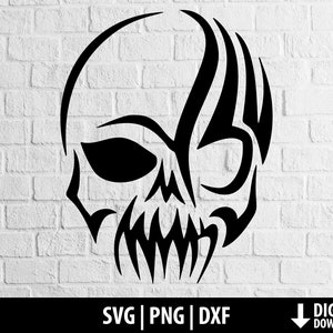 Tribal skull svg dxf png, tattoo design skull clipart, evil scary halloween skull head printable cut file cricut silhouette digital download