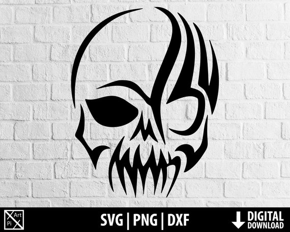トライバルスカル svg dxf png、タトゥーデザインスカルクリップ