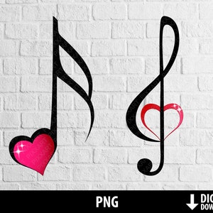 Music png , music heart love clipart, shiny treble sol clef, printable  sublimation, digital download