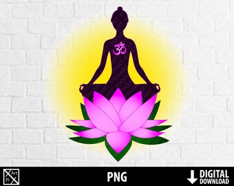 Meditation png, yoga clipart, lotus, aum, zen, printable sublimation, digital download