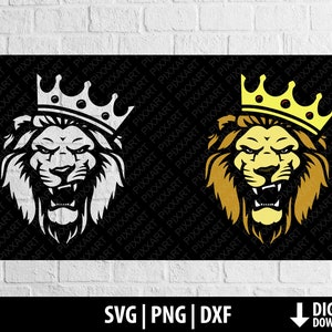 Lion svg, Lion avec Couronne dxf clipart, roi lion png lion silhouette coupe fichier cricut imprimable lion rugissement sublimation téléchargement numérique