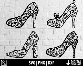 High heels svg, pumps svg dxf, bridal shoes png clipart, swirl svg, printable cut file cricut, cameo silhouette, digital download