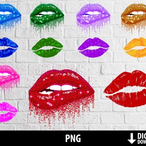 Lippen Png, tropfende Lippen beißen Png, druckbare funkelnde Glitzer Lippen, sexy Lippen, Lippenstift Kuss Png, Sublimation Wärmeübertragung digitaler Download