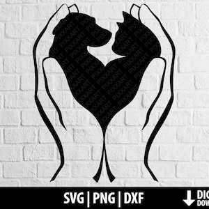 Chien chat svg, amour svg dxf, animal de compagnie protéger clipart, mains png fichier coupe imprimable fichier cricut cameo silhouette sublimation téléchargement numérique