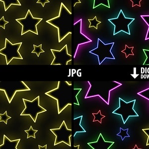 Sterren digitaal papier, neon sterren naadloze behang, afdrukbare gloeiende ster achtergrond, scrapbooking, digitale instant download, jpg 300dpi