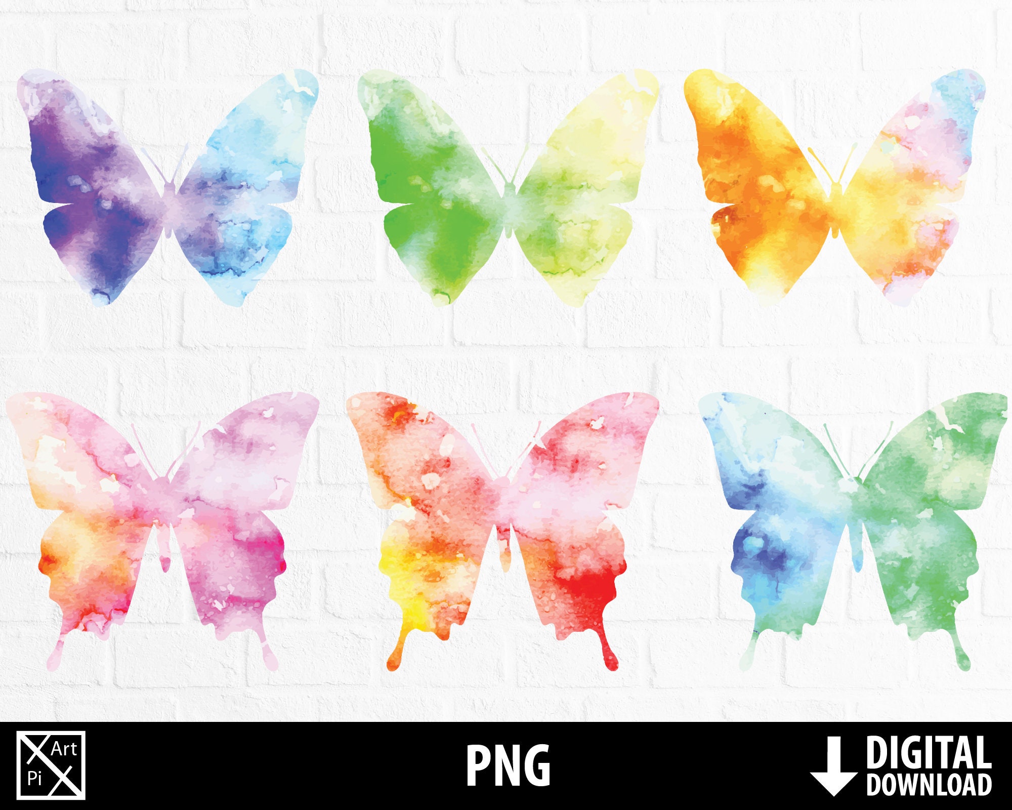 Download Watercolor Butterflies Png Printable Colorful Waterpaint Etsy
