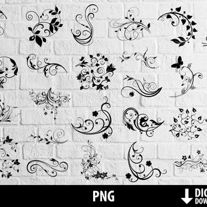 Swirls png, decoración florecimiento vid clipart, flores adorno floral, imprimible, silueta, sublimación descarga digital