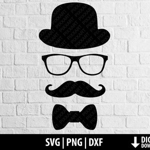 Engländer svg dxf png, Hipster Mann Clipart, Gentleman, Melone Schnurrbart, druckbare geschnittene Datei Cricut, Cameo Silhouette, digitaler download