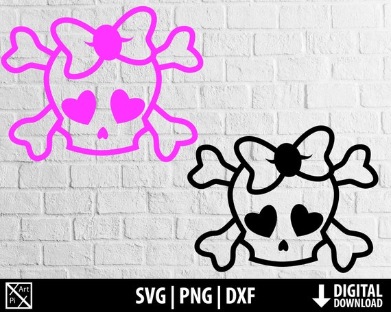 Download Girly Skull Svg Cute Pink Emo Skull Bow Clipart Png Dxf Etsy