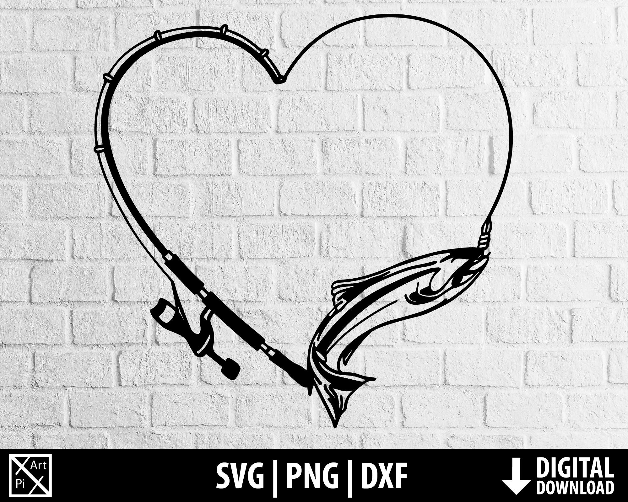 Fishing svg, love fishing heart dxf png fishing line fish clipart printable  cut file cricut cameo silhouette sublimation digital download