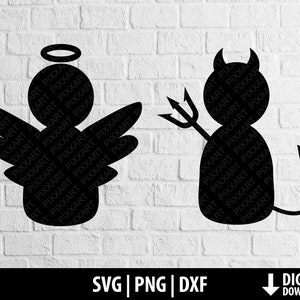 Anioł diabeł svg dxf png, uroczy diabeł anioł clipart, plik do cięcia do druku cricut, sylwetka cameo, sublimacja, pobieranie cyfrowe