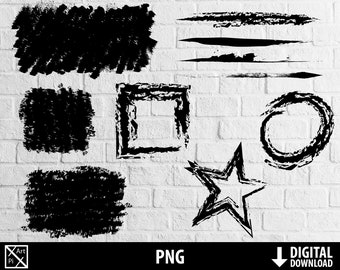 Grunge png, grunge clipart, distressed design frames, printable brush strokes, sublimation, digital download