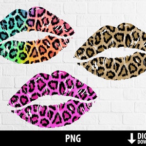Leopard Kuss Png, Leopard Lippen Png Clipart, Gepard Wildlife Safari Mund, druckbare rosa Regenbogen Lippen, Sublimation, digitaler Download