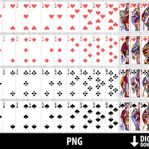 Karty do gry png, karty do gry clipart pełny zestaw clipart, karty do druku, sublimacja, gry kasynowe, cyfrowe pobieranie