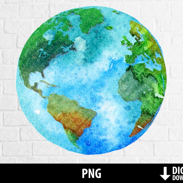 Watercolor world png, watercolor earth globe clipart, travel clipart, printable file, sublimation, digital download