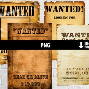Digitale Steckbrief, Western Cowboy Rodeo, druckbares digitales Papier, altes Papier Textur, Scrapbooking, digitaler sofortiger Download, png 300dpi
