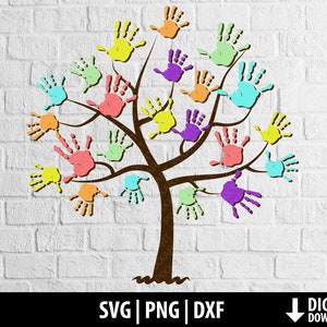 Kind Hand druck Baum Svg, Kind Hände Dxf Png, Kindergarten Baum Clipart, druckbare Schneiden Datei Cricut, Kamee Silhouette, digitaler Download