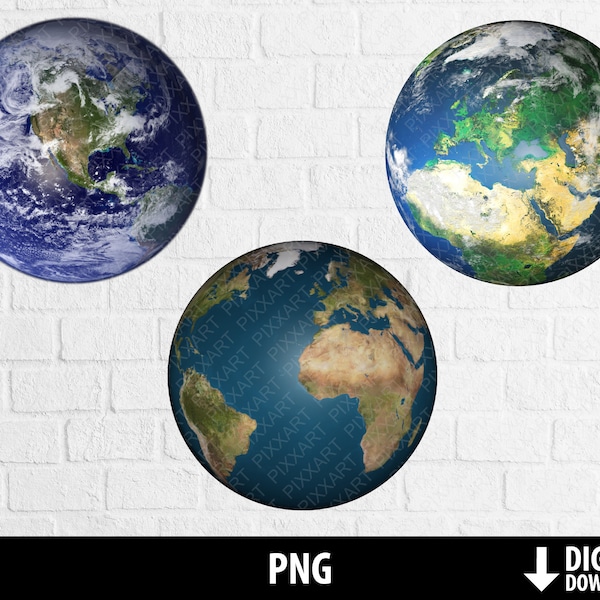 Earth png, world png, globe clipart, planet earth realistic, printable earth, satellite view image, sublimation, digital download